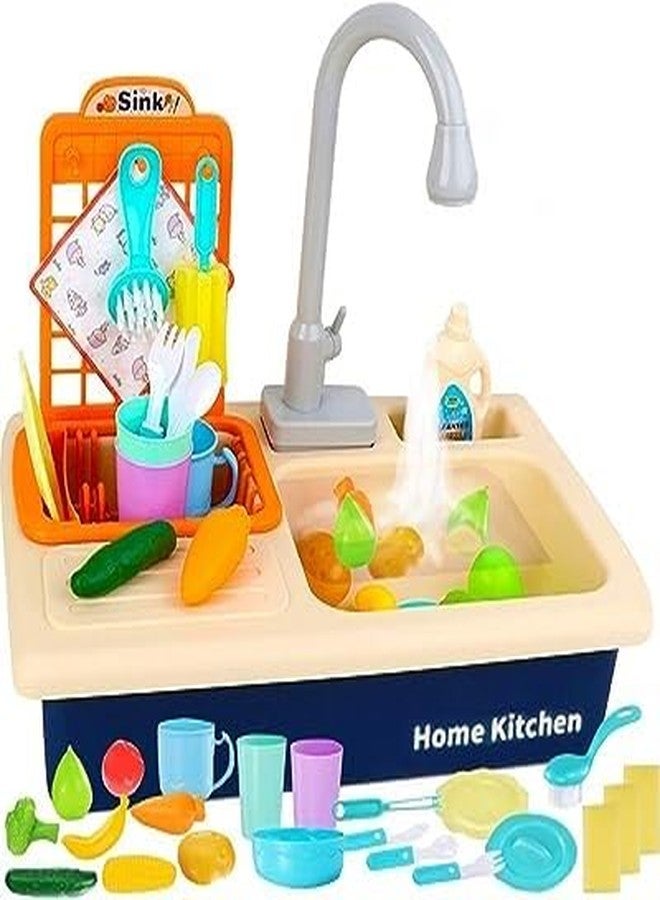 TEMSON Play Kitchen Dishwasher Toy with Running Water,Automatic Faucets and Tableware Accessories,Role Play Kitchen Sink Play Set(Multicolor) - Image 1